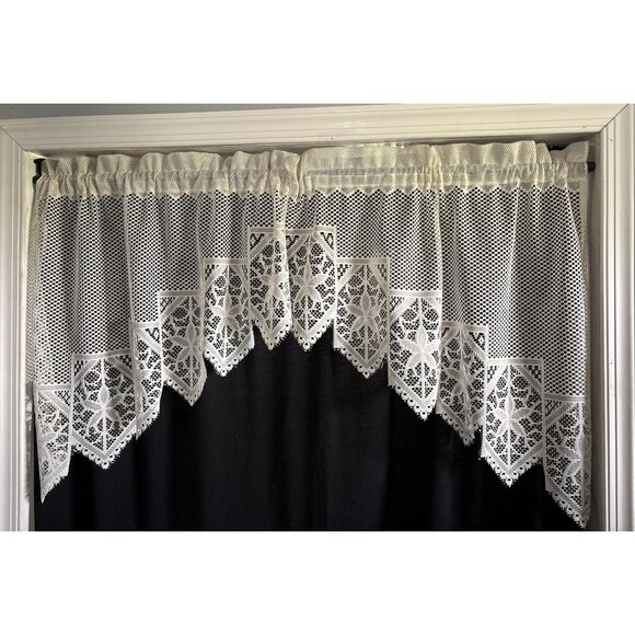 Vintage Cream Lace Swag Curtain Set 56"W x 26"L - Picture 1 of 5